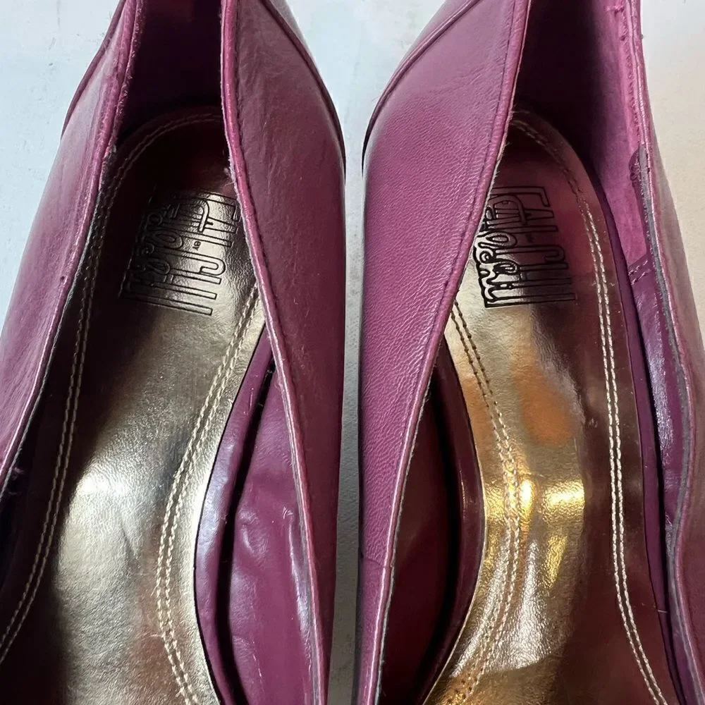 Falchi Womens Classic Wedge Pump High Heels Shoes Mauve Leather Slip On Size 9.5